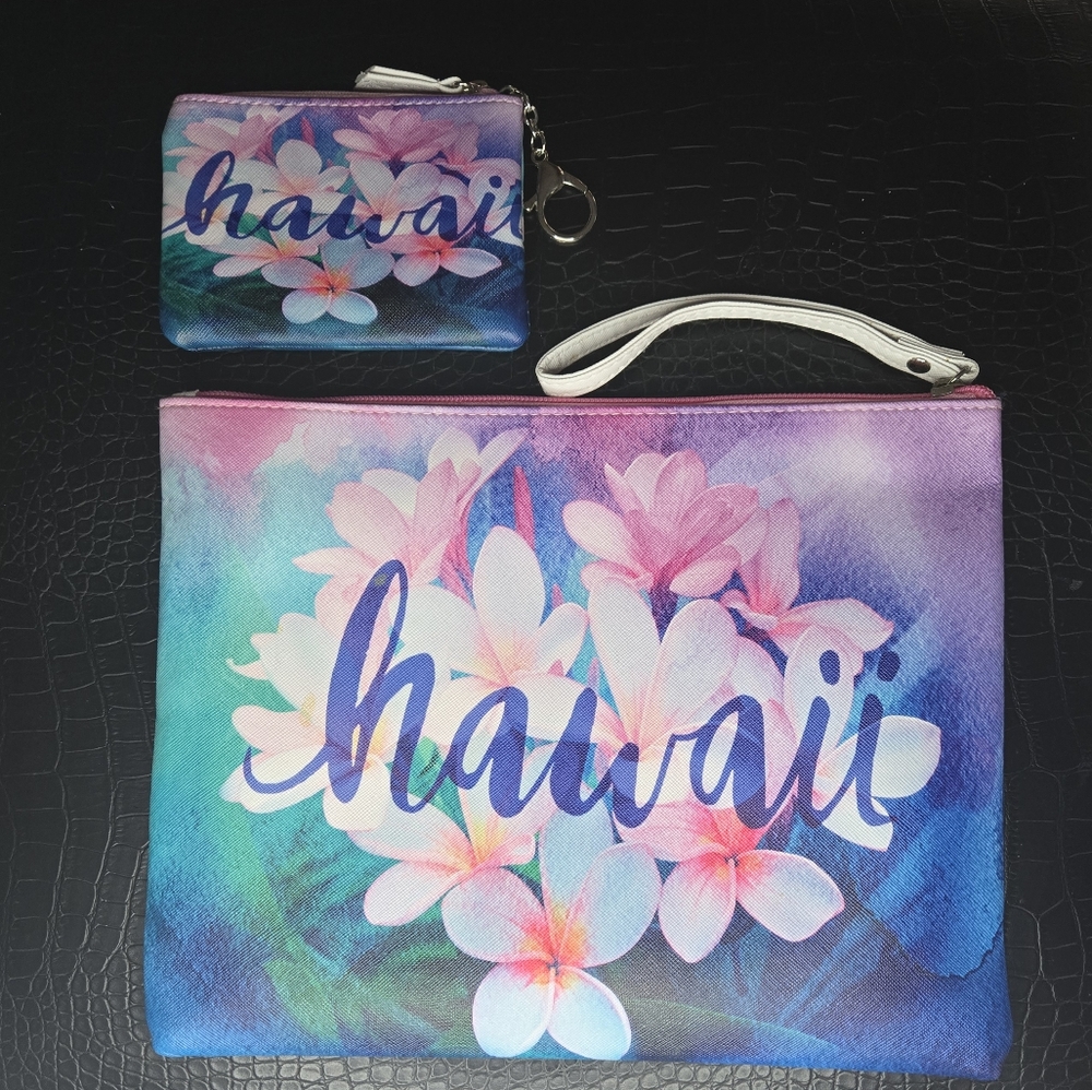 Island Crew Hawaii Large and Small Hawaii Floral Pouch Set 11X9" and 5X3.5"
